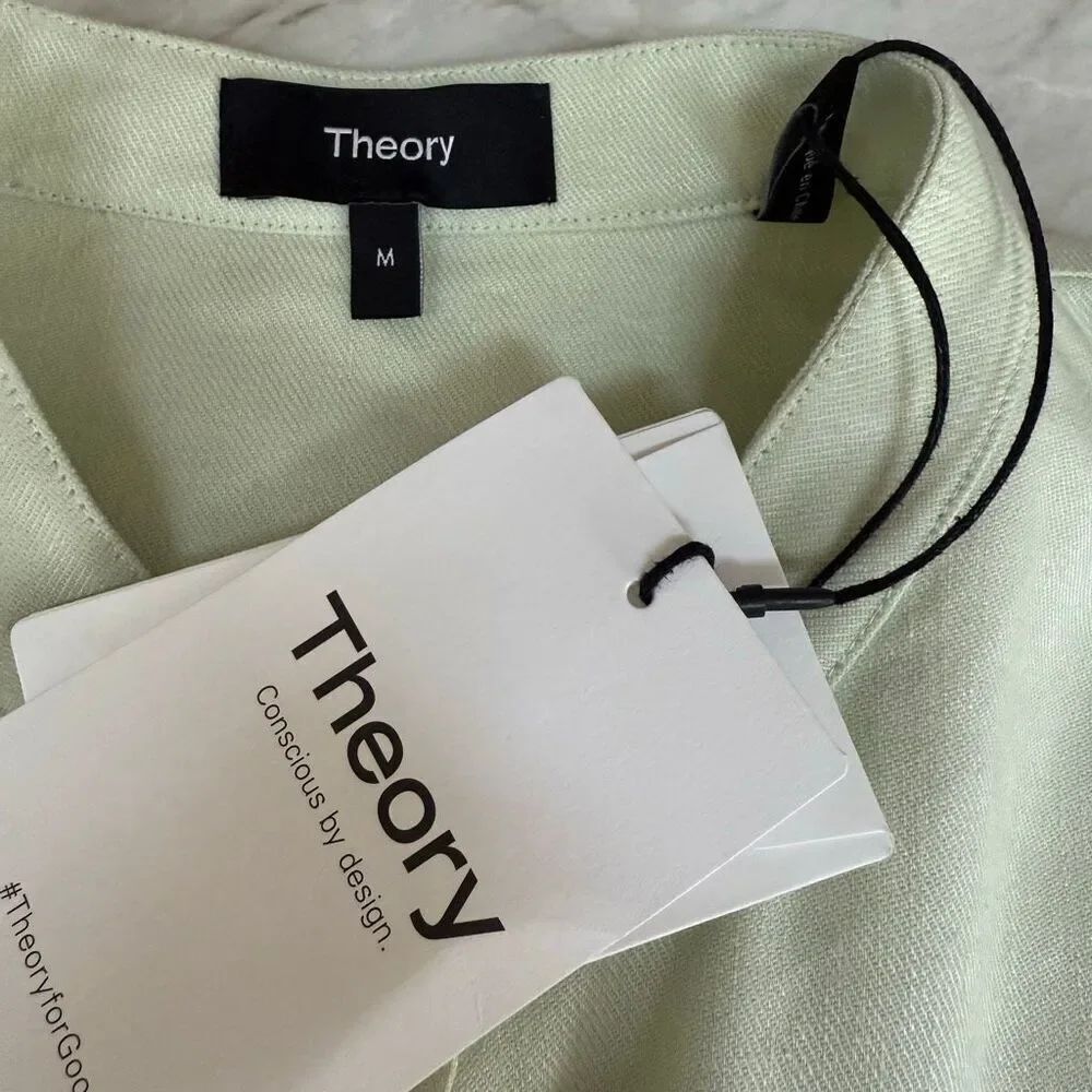 Theory Asymmetric Drape linen blend sleeveless top blouse in aloe size M NWT - Picture 9 of 11